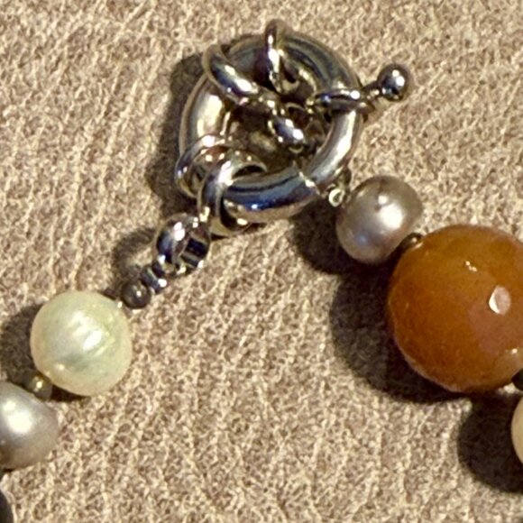 Genuine semi-precious beads & pearl silver necklace 18 inch handmade in Italy - Picture 6 of 8